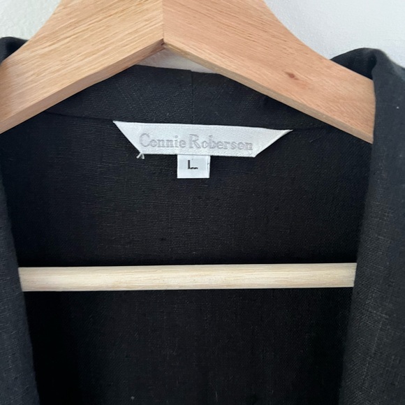 Connie Roberson Black Open Front Collared Linen Lightweight Blazer Size Large‎ - Picture 3 of 8